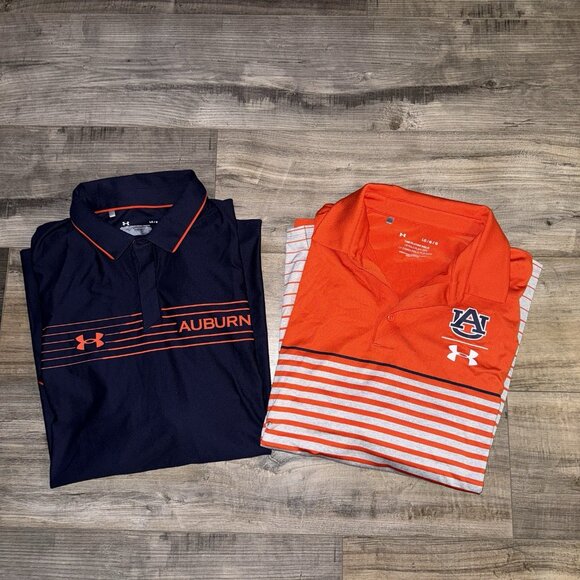 Auburn University Tigers Under Armor Large Polo Shirts - Lot of 2 - Picture 1 of 9